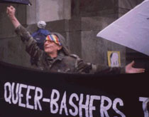 Sylvia Rivera at demonstration following Matthew Shepard's murder