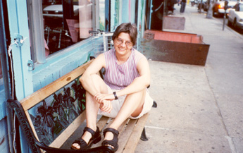Lepa sitting on a bench in New York's East Village, June 2000 - photo by Joan Nestle